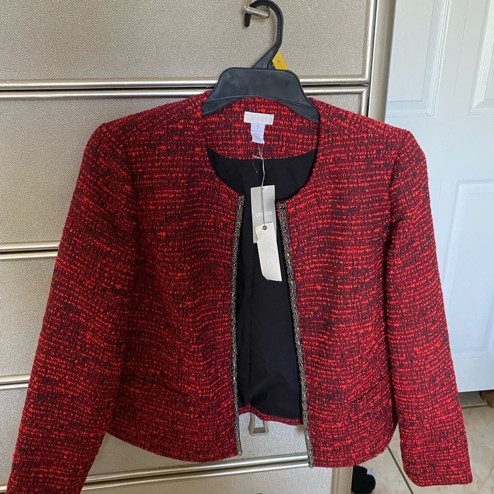 Chico's Red Tweed Blazer